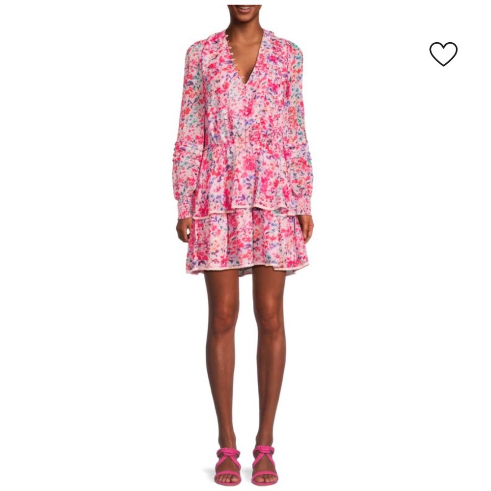 Allison New York Pink Artsy FloralPrint Tiered Ruffle Skirt Long Sleeve Dress M?